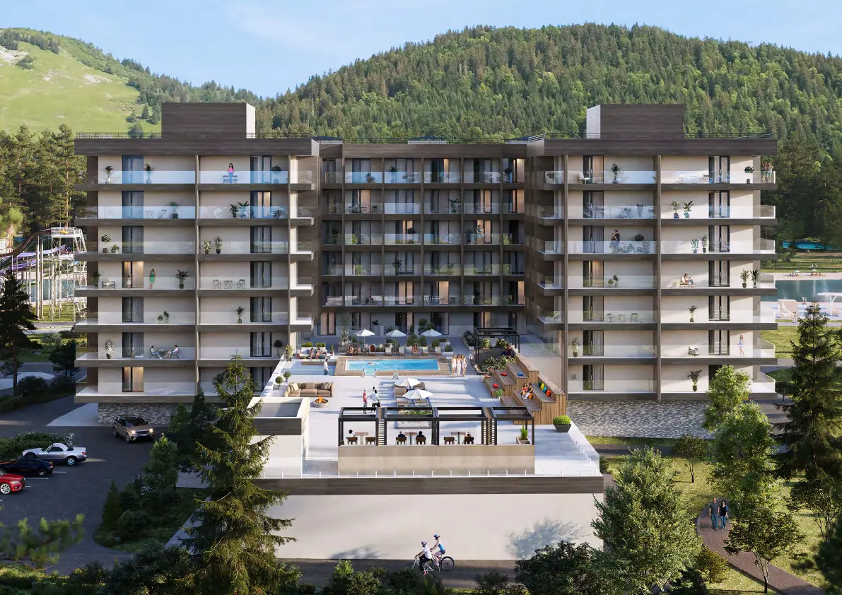 Пространство между корпусами занимают торговые павильоны