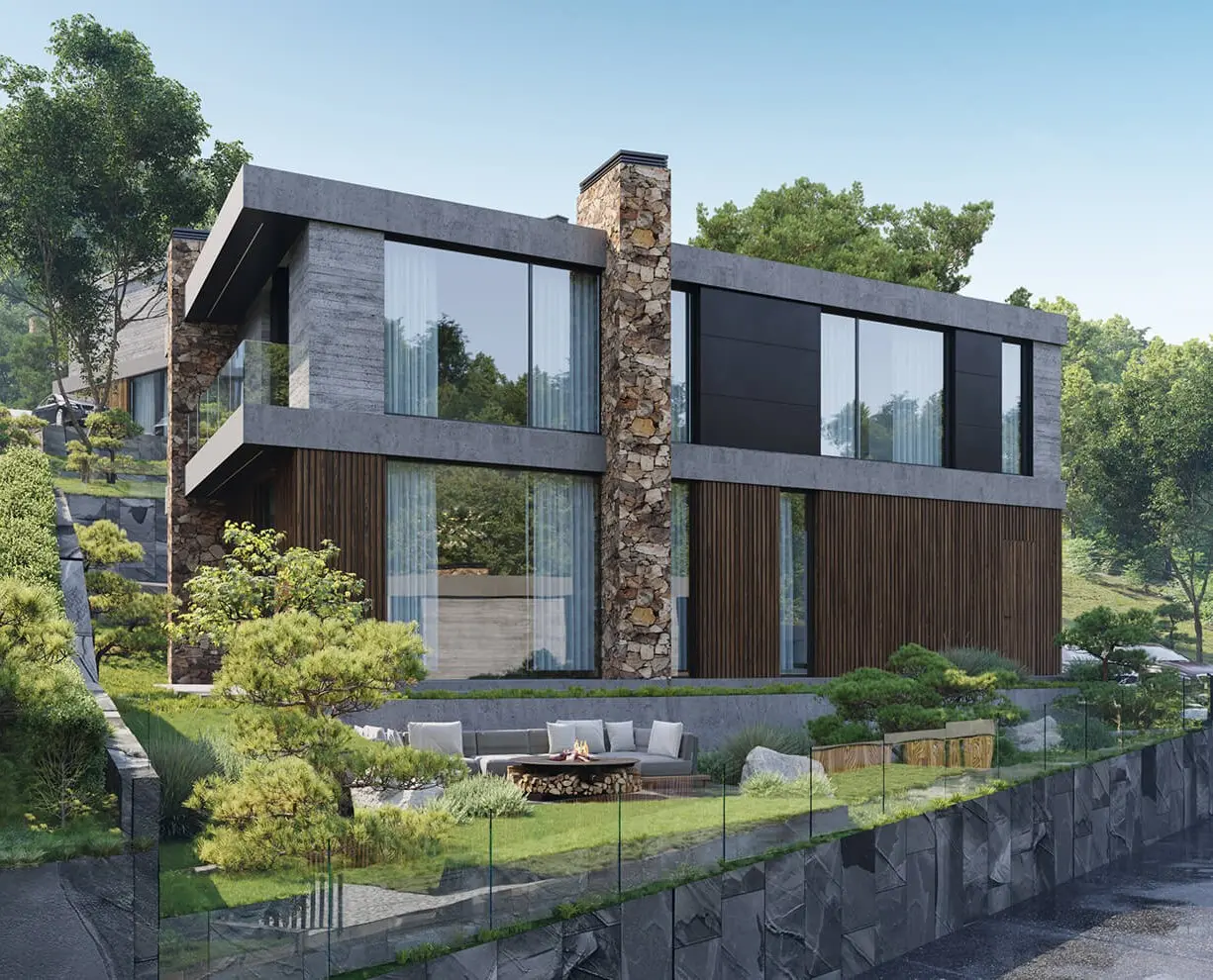 Собственный парк на территории с ручьем, зонами для отдыха и спорта