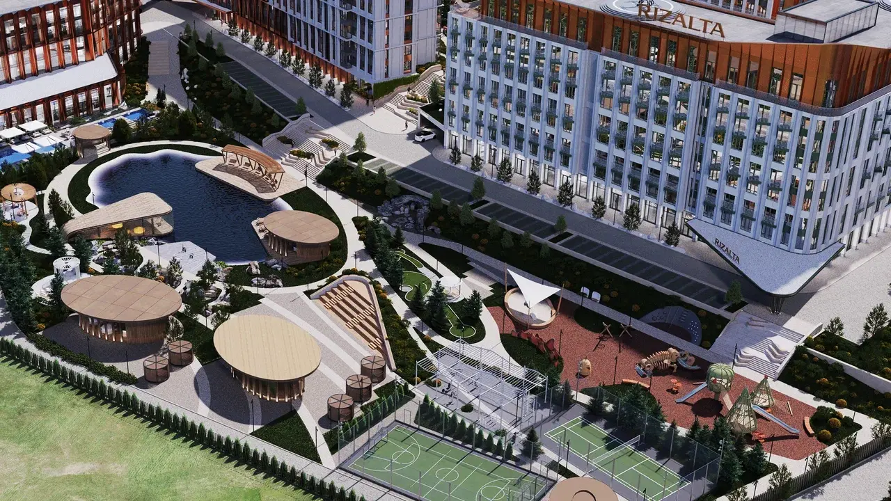 Волейбольно-баскетбольная площадка, тенисная площадка, спортивный зал, воркаут, мини-гольф, детский скалодром