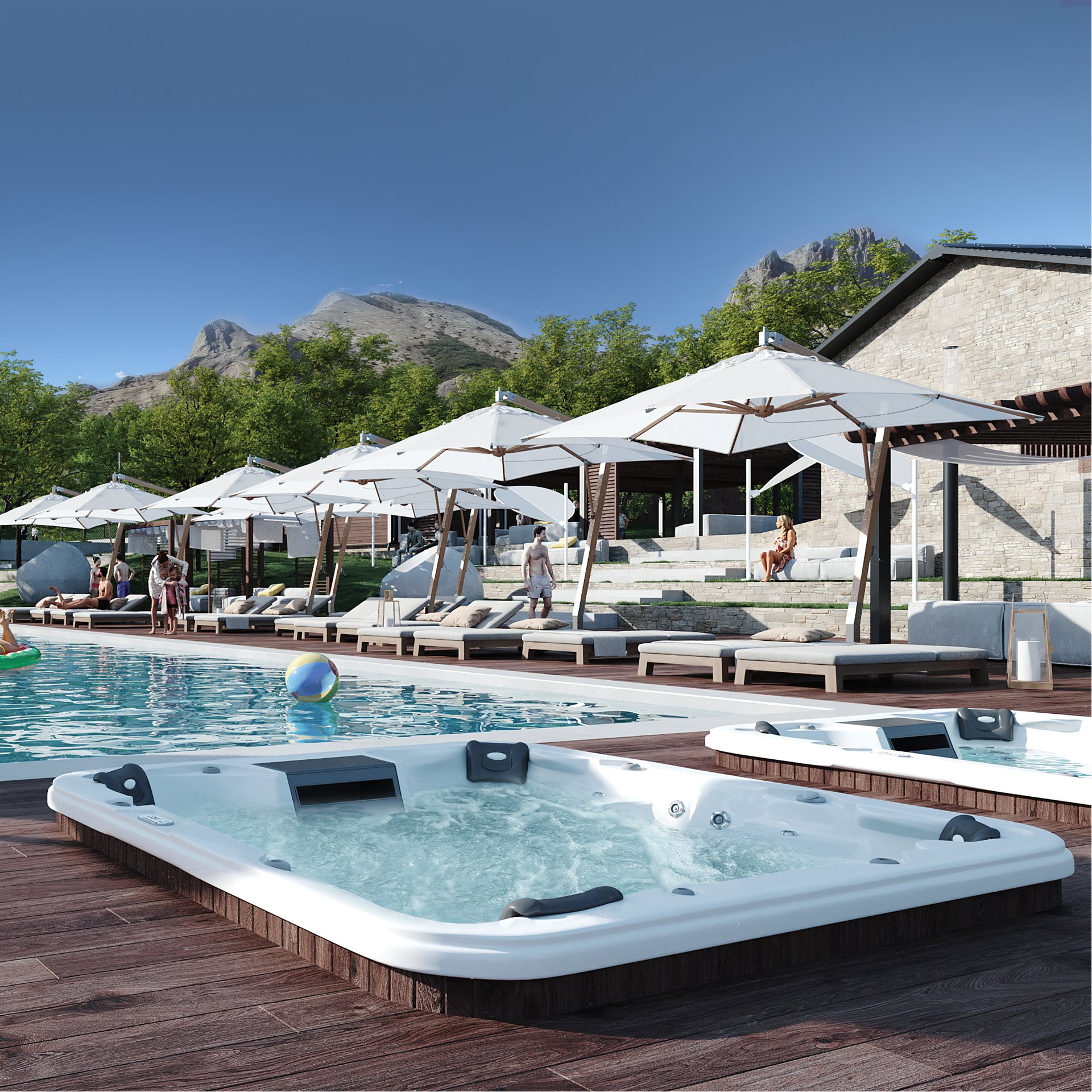 Открытый бассейн с лаунж зоной