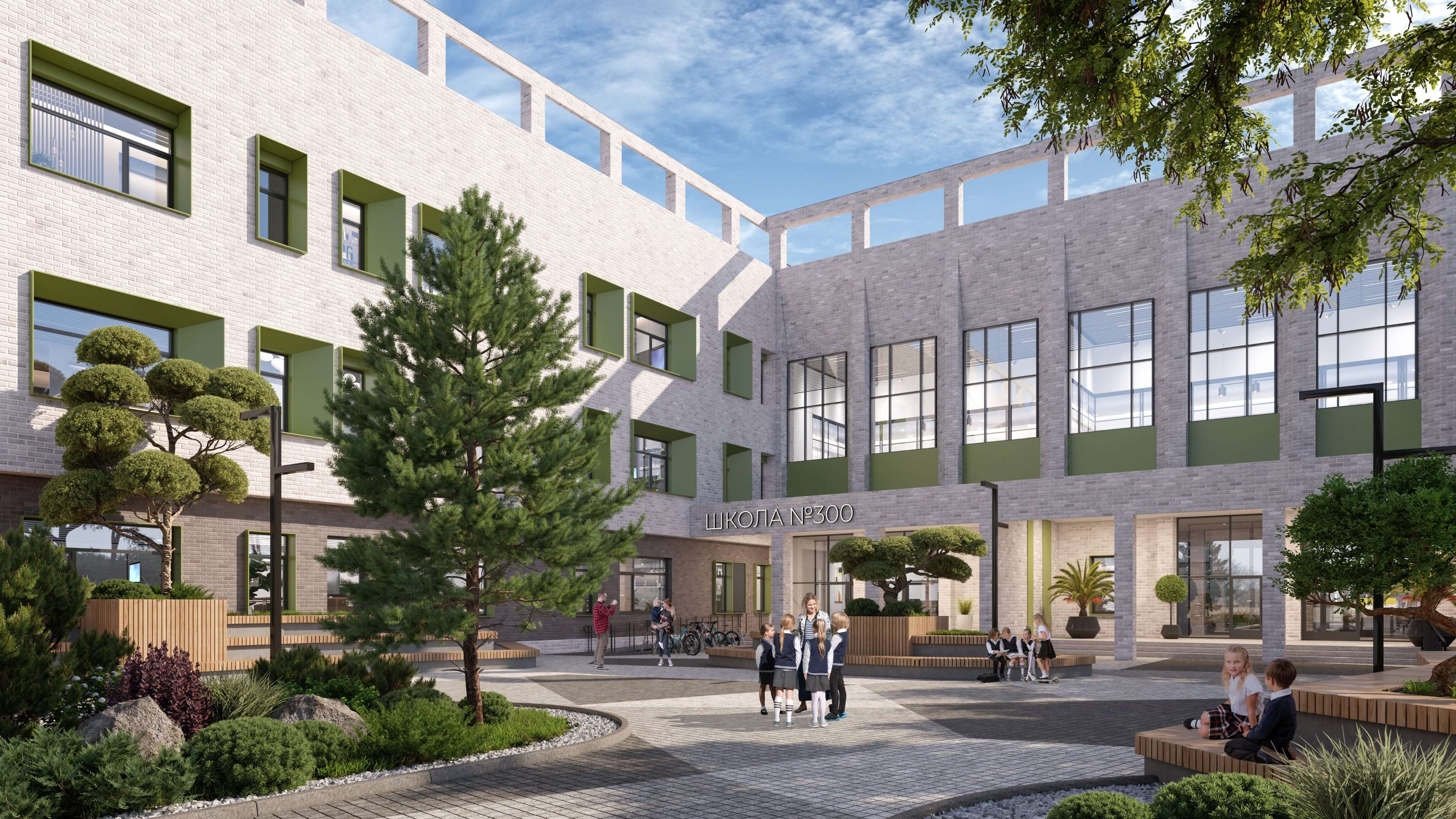 Школа и 2 детских сада на территории